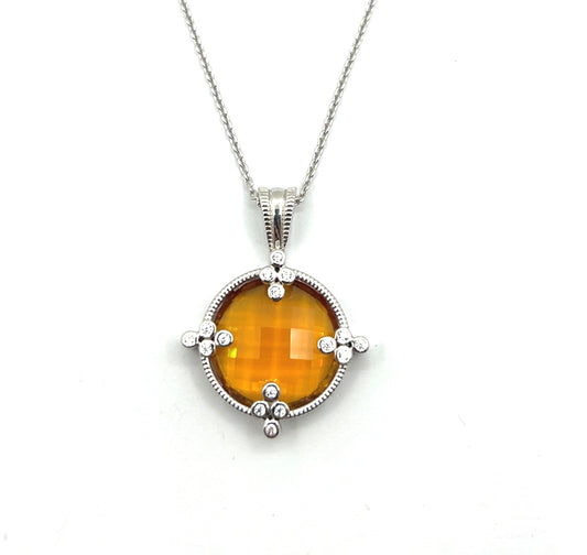 Sterling Silver Large Round Citrine Colour Crystal Pendant Necklace