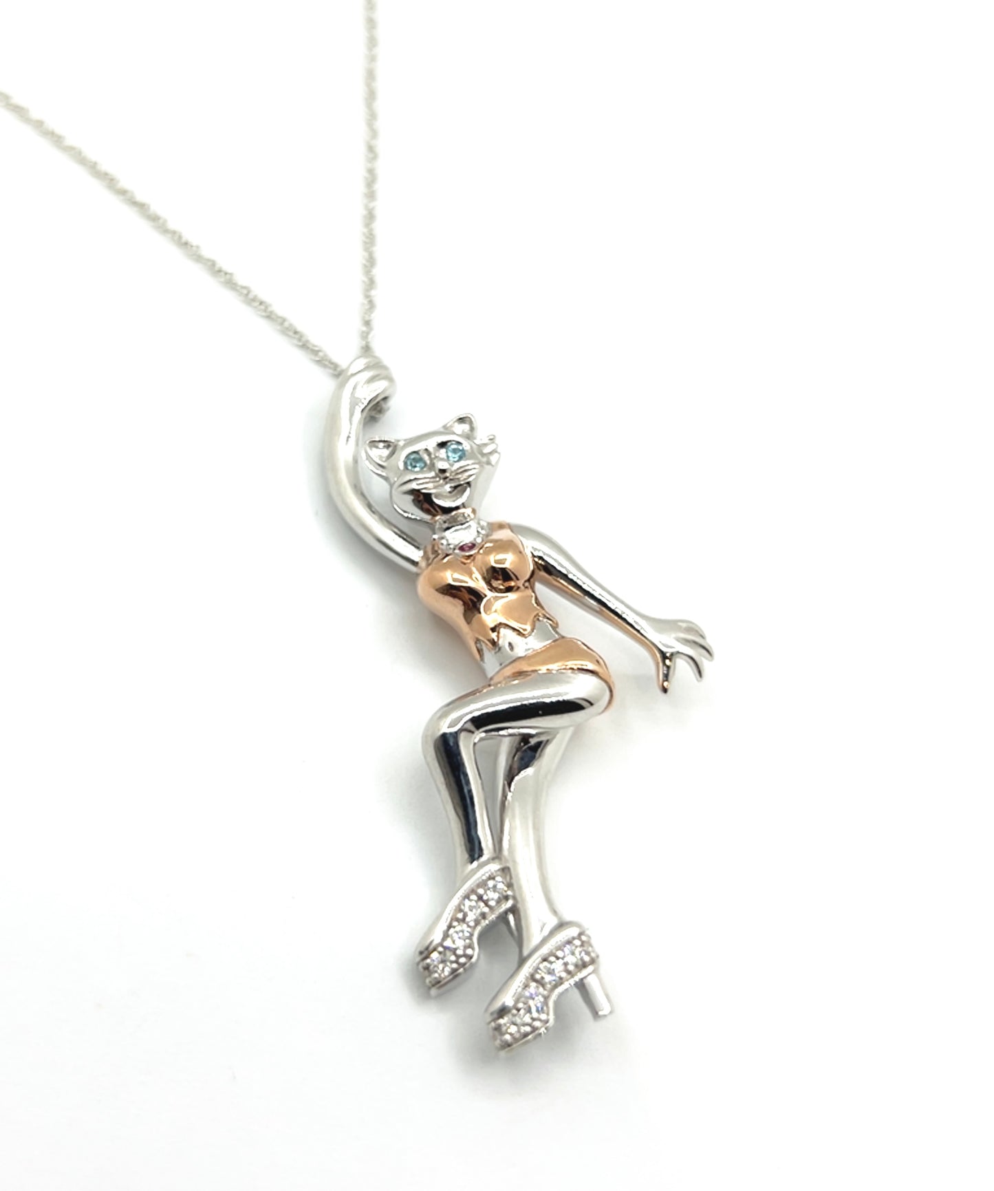 Sterling silver 925 Pin-Up Style Cat Necklace
