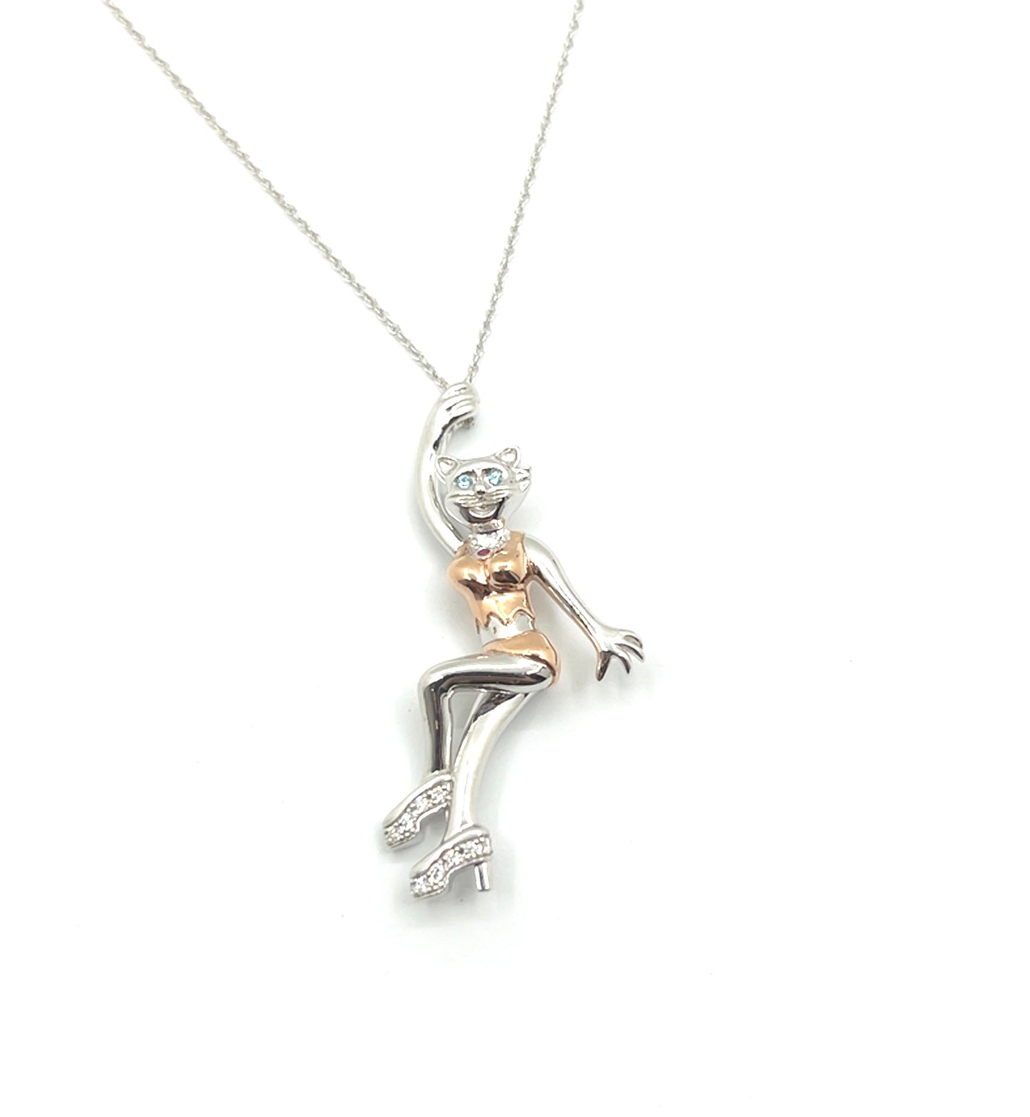 Sterling silver 925 Pin-Up Style Cat Necklace