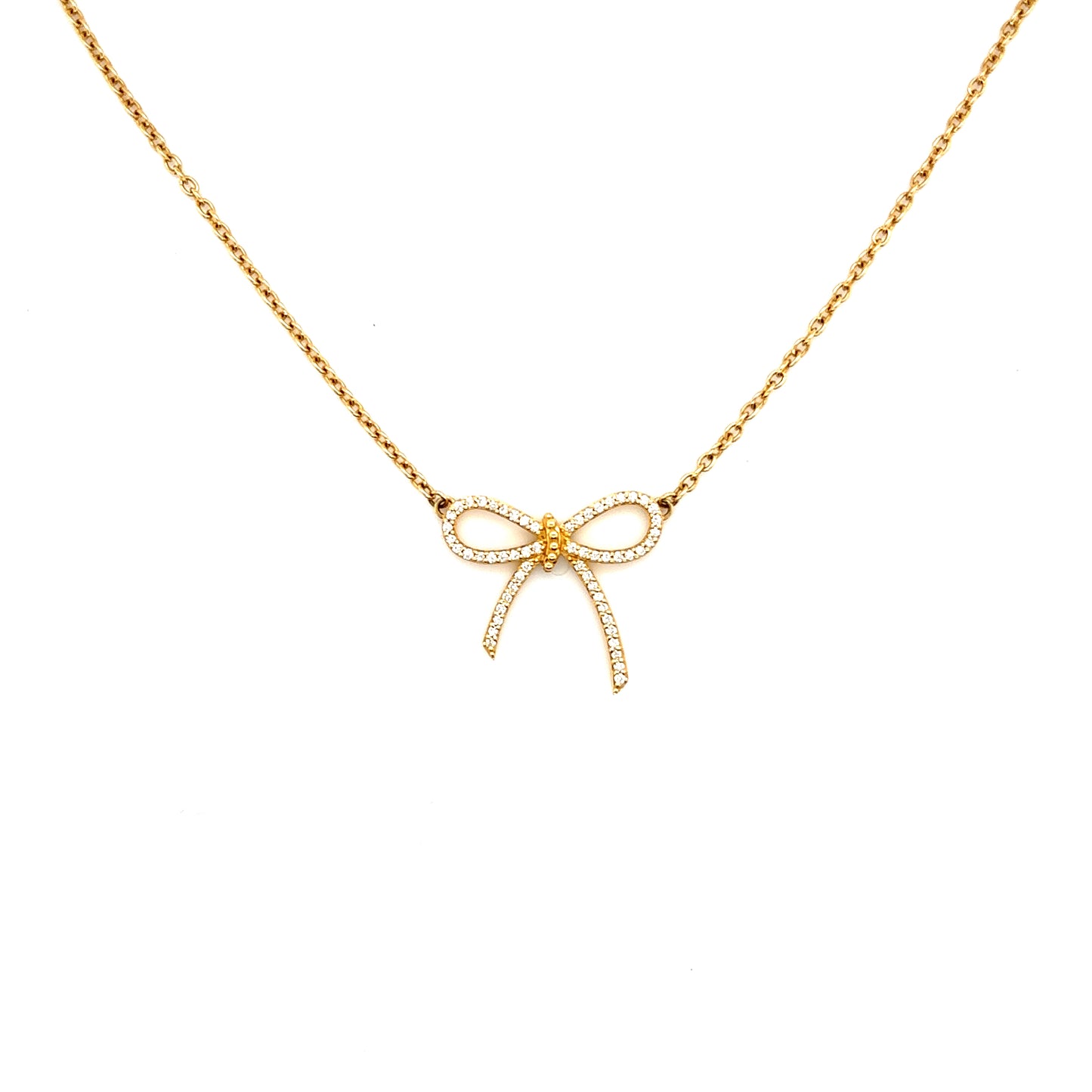 Bespoke Diamond Set Bow Pendant Necklace in 18ct Yellow Gold Adjustable Choker 14" to 16" Necklace