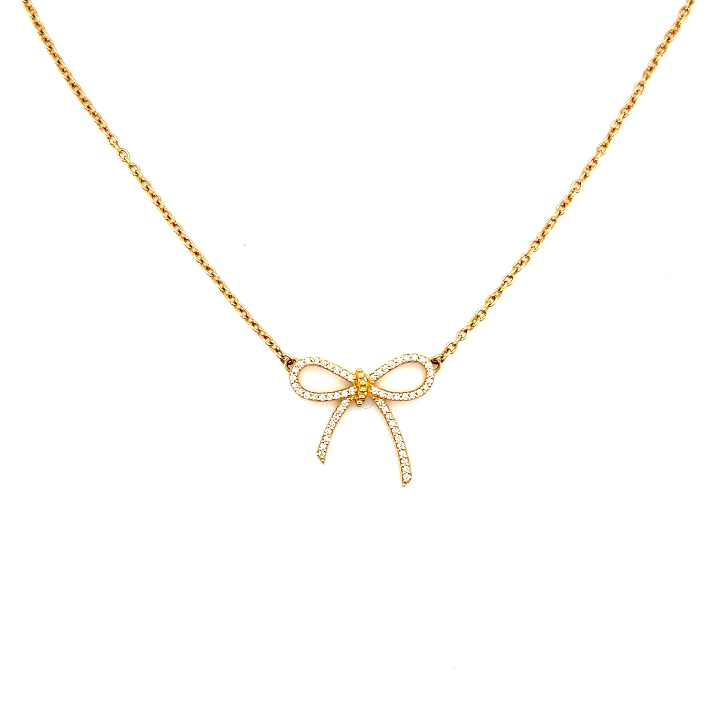 Bespoke Diamond Set Bow Pendant Necklace in 18ct Yellow Gold Adjustable Choker 14" to 16" Necklace