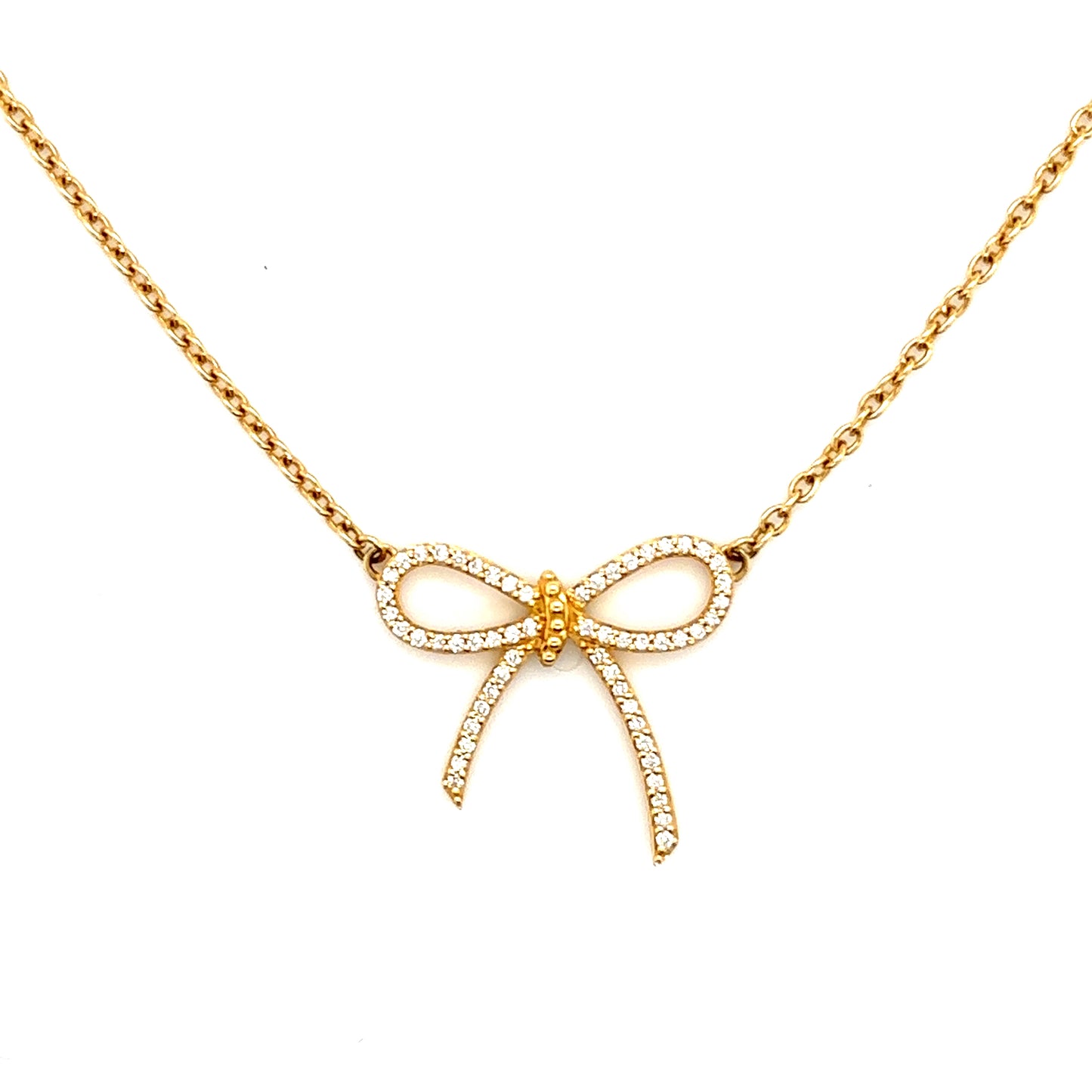 Bespoke Diamond Set Bow Pendant Necklace in 18ct Yellow Gold Adjustable Choker 14" to 16" Necklace