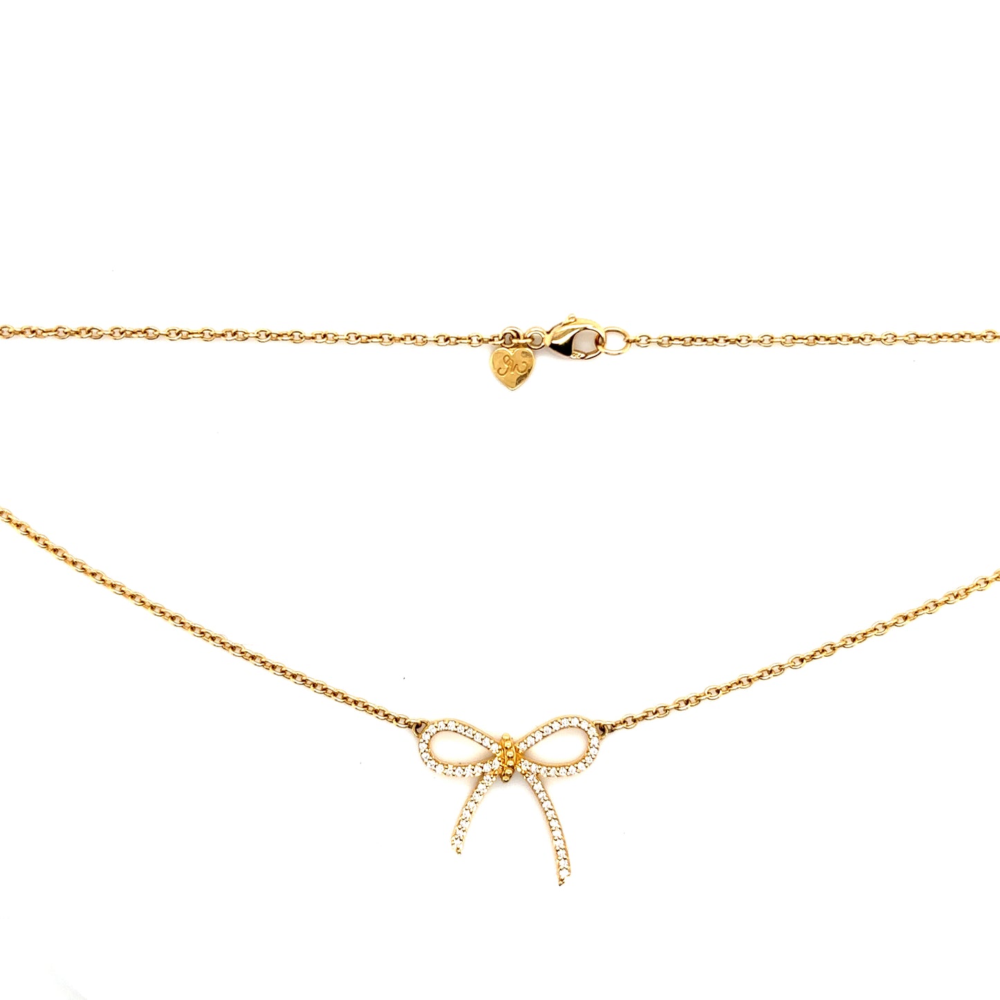 Bespoke Diamond Set Bow Pendant Necklace in 18ct Yellow Gold Adjustable Choker 14" to 16" Necklace