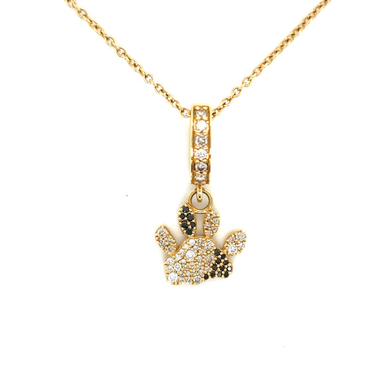 Bespoke Pet Paw Diamond Set "Lucky" Pendant Necklace in 18ct Yellow Gold Adjustable 18" to 16" Necklace