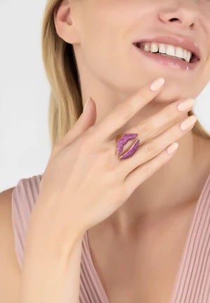 Sterling Silver "Kiss Me Lips" Ring 18ct Rose Gold Plated