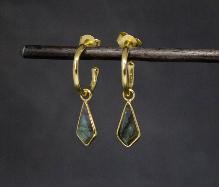 18ct Gold Vermeil Kite Shape Labradorite Drop Earrings