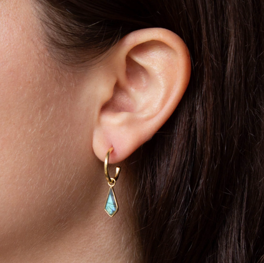 18ct Gold Vermeil Kite Shape Labradorite Drop Earrings