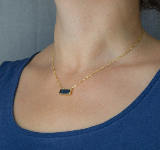 18ct Gold Vermeil Rectangular Labradorite Gemstone Necklace