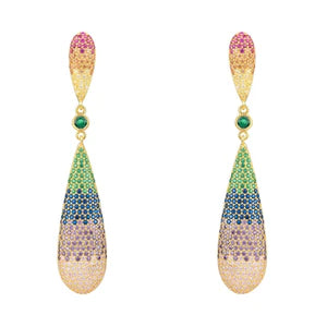 Coco`s Long Drop Earrings Rainbow Silver Gold Plated