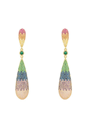 Coco`s Long Drop Earrings Rainbow Silver Gold Plated