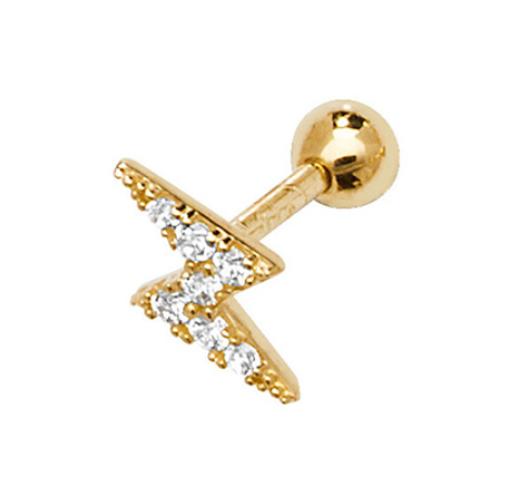 Ziggy Stardust Lightning Bolt Zig Zag 9ct Yellow Gold Cubic Zirconia Cartilage Stud Earring