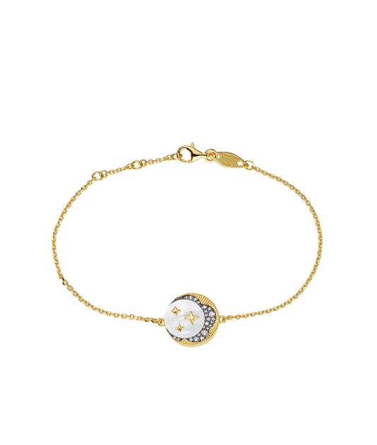 "Look Up At The Moon" Mother Of Pearl and Brilliant Cut Diamond Bracelet in 18ct Gold