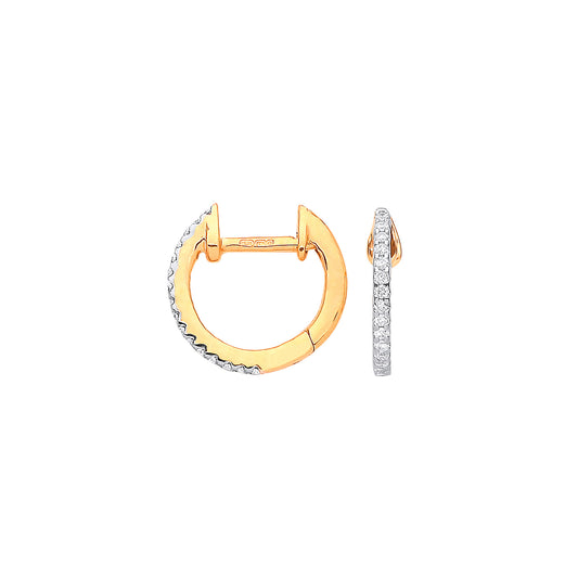Natural Diamond Huggie Earrings 0.10CT in 9ct Yellow Gold