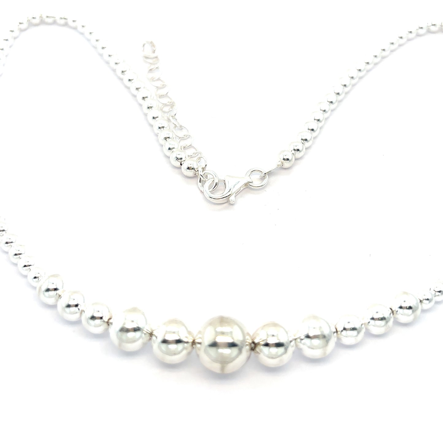 Sterling Silver Graduated Bead Necklace 16" - 18"