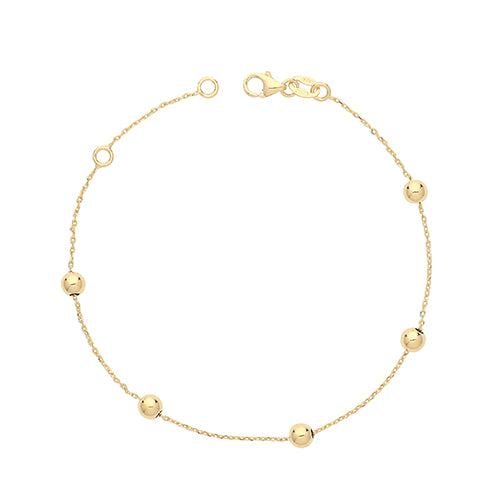 9ct Yellow Gold Beaded Satellite Bracelet, 7 1/4"