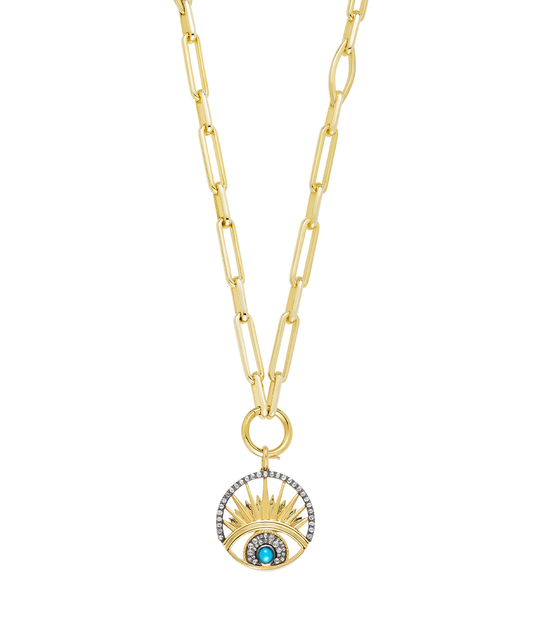 "Keep An Eye On Me" Rose Cut Diamond and Turquoise Pendant in 18ct Gold