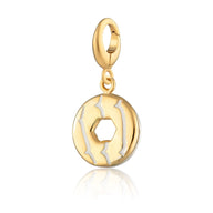 Gold Plated Party Ring Biscuit Charm with White Enamel