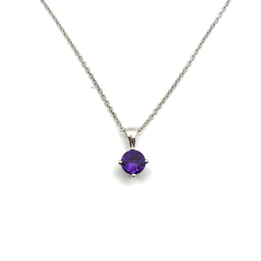 Fine Amethyst 0.73ct Round Brilliant Necklace in 18ct White Gold