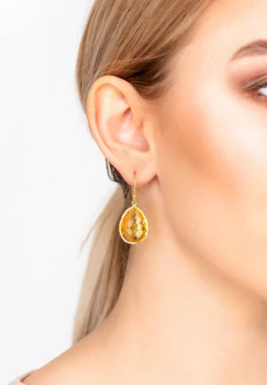 PETITE DROP EARRINGS CITRINE HYDRO SILVER GOLD PLATED
