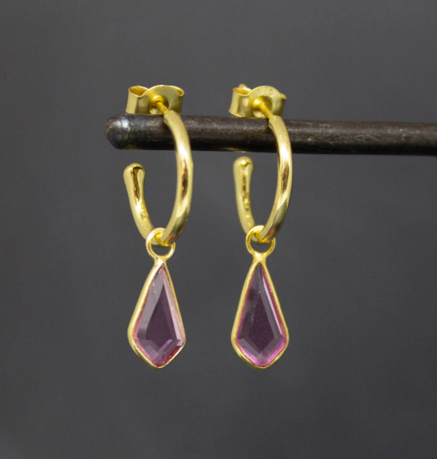 18ct Gold Vermeil Kite Shape Pink Quartz Drop Earrings