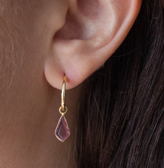 18ct Gold Vermeil Kite Shape Pink Quartz Drop Earrings
