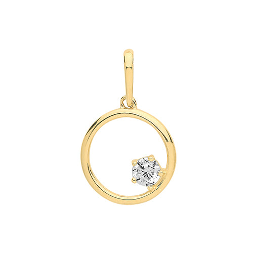 9ct Yellow Gold CZ IN CIRCLE CHARM