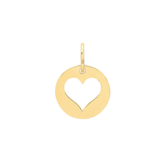 9ct Yellow Gold Heart Cut Out in Disc Charm