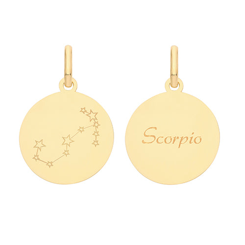 9ct Yellow Gold Zodiac Disc Pendant - Scorpio