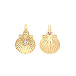 Gold Shell Pendant With Sparkling Cubic Zirconia Gem Set in 9ct Yellow Gold
