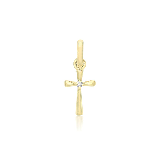 9ct Yellow Gold Cubic Zironia Mini Cross Pendant