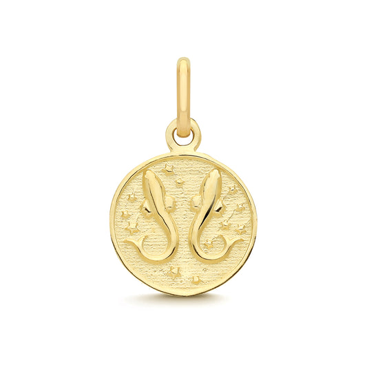 9ct Yellow Gold Pisces Zodiac Coin Pendant