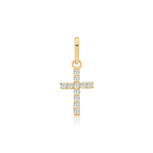 Small cross pendant in 9ct yellow gold with cubic zirconias