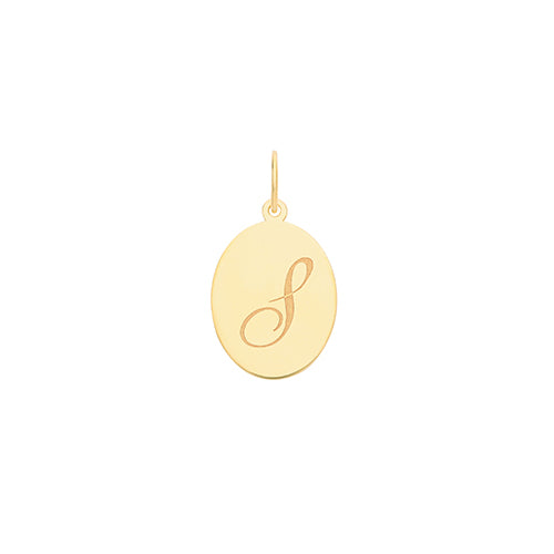 9ct yellow gold oval disc intial pendant 'S'