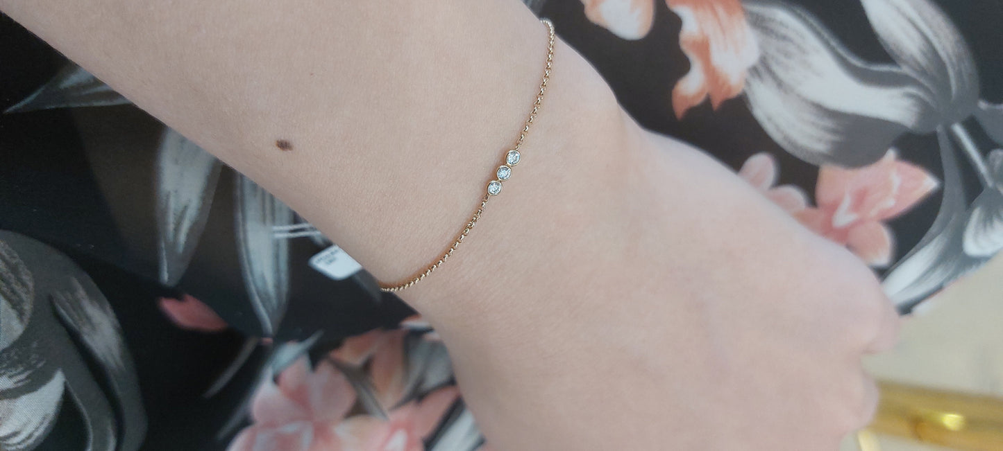 9ct Yellow Gold Diamond Besel Trio Bracelet