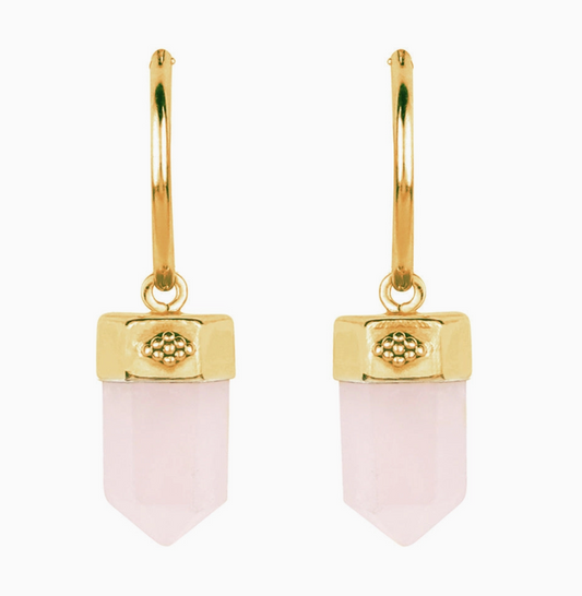 Gold Vermeil on Sterling Silver Open Heart Rose Quartz Crystal Hoop Earrings
