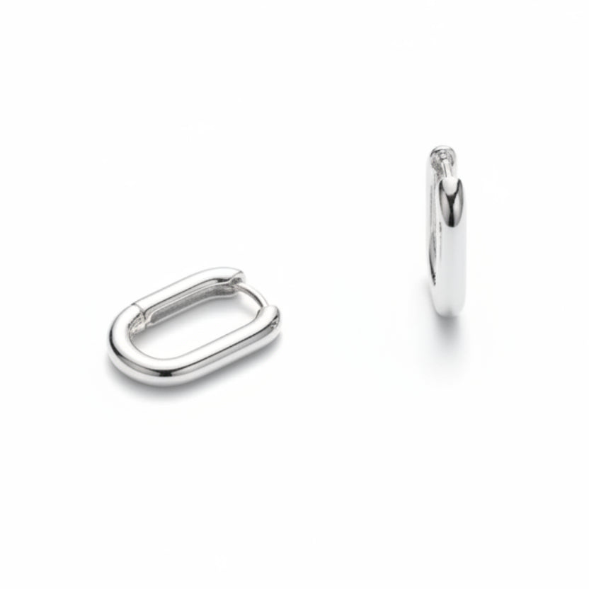 Sterling silver oval hinged hoops