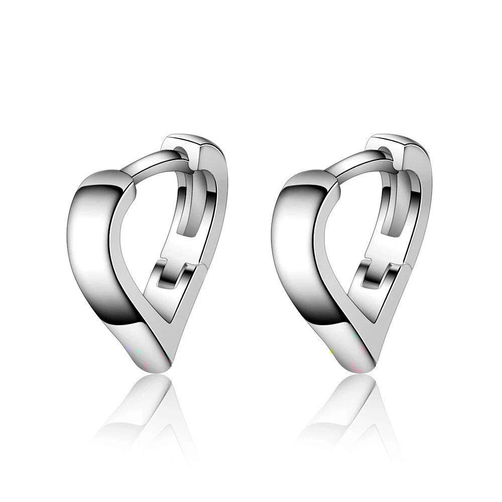 Sterling silver heart hinged hoops