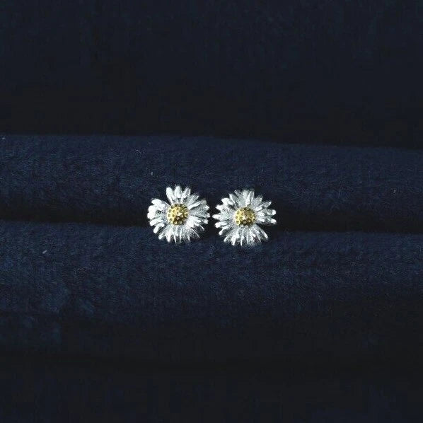 Sterling Silver Daisy Studs with Ball Screw Backs