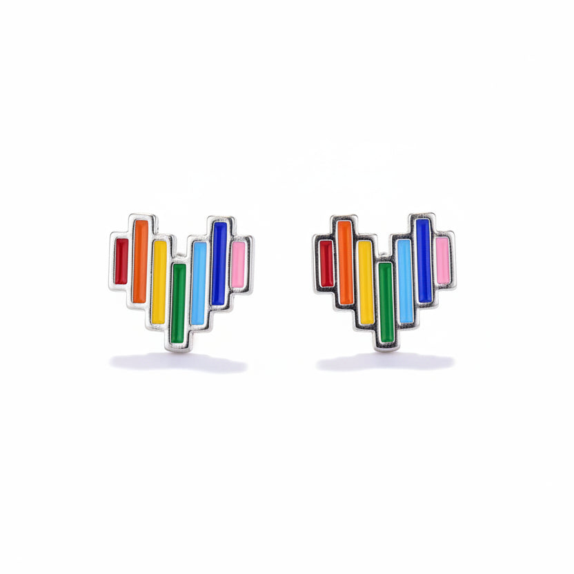 Sterling Silver Multi-Coloured Heart Stud Earrings