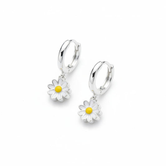 Sterling silver hoops with daisy drops