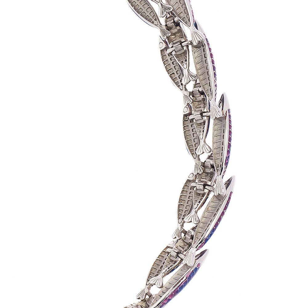 Stainless Steel and Enamel Electra Blue Necklace