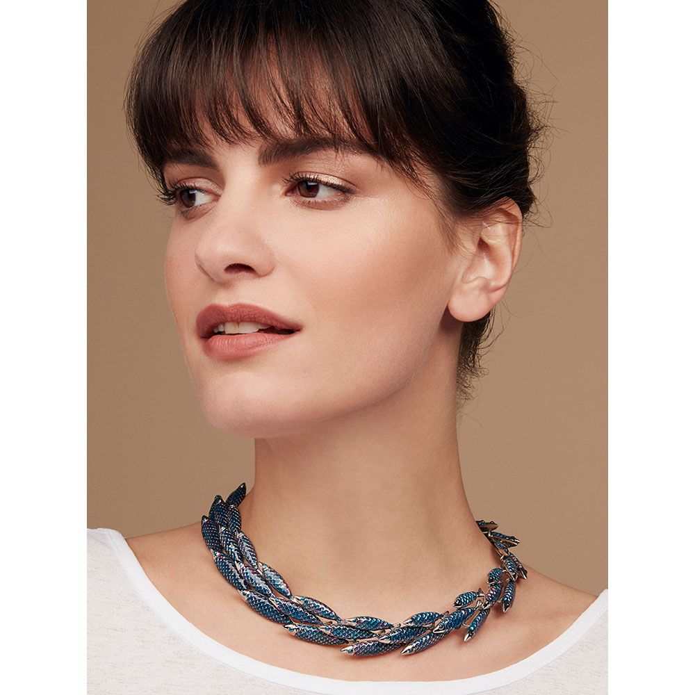 Stainless Steel and Enamel Electra Blue Necklace