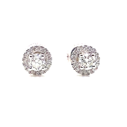 Round Brilliant Diamond Stud Earrings, 0.39cts with Removable Halo, 0.11cts in 18ct White Gold with Screw Backs