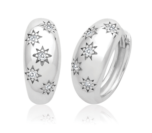 Silver Rhodium Plated Star Hoop Earrings