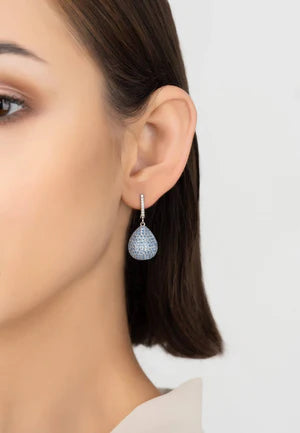 Pear Drop Pavé Set Ice Blue Stone Earrings