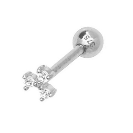 9ct White Gold Triple Cubic Zirconia Cartilage Stud Earring