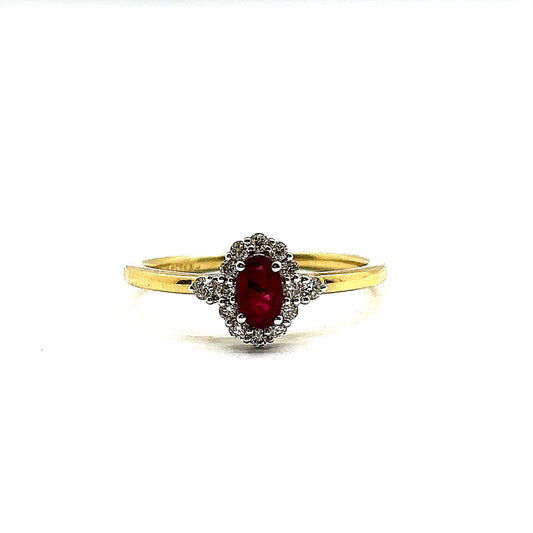 Oval Ruby and Diamond Halo, 18ct Gold Ring
