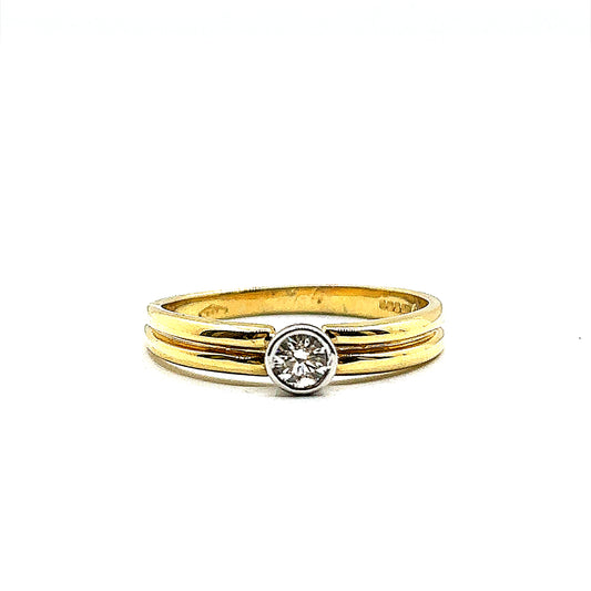 Round Brilliant Cut Diamond Rubover Bezel Set Gold Ring
