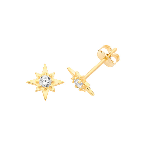 9ct Yellow Gold & Cubic Zirconia star studs
