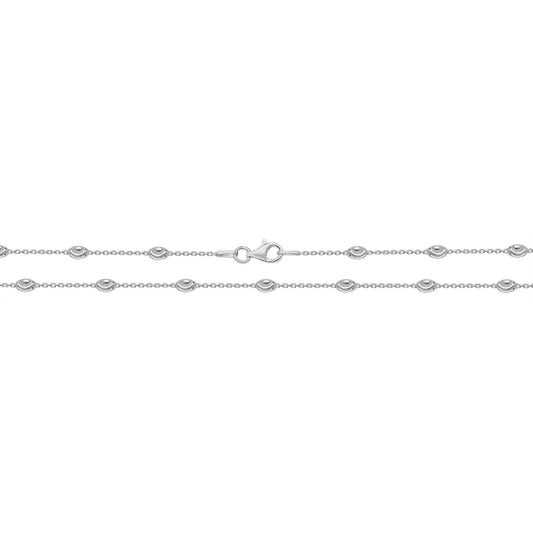 925 Sterling Silver, Oval Decorative Cut Charm Necklace, 20"